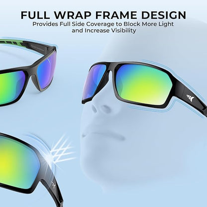 KastKing Chippewa Polarized Fishing Sunglasses, UV400 Protection Full Wrap Frame Sports Cycling Sunglasses, 1.0mm TAC Lenses