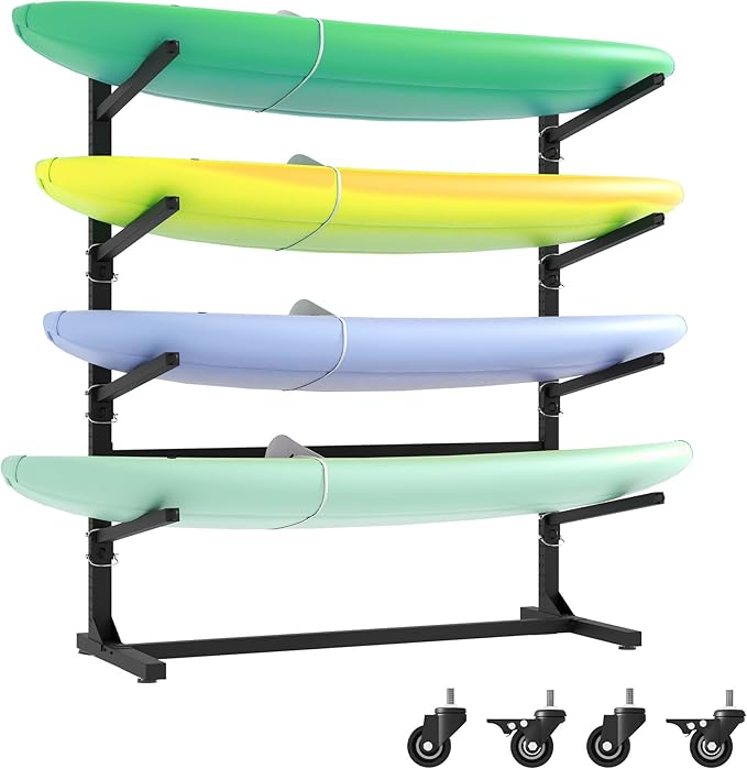 Kayak Storage Rack, Heavy Duty Kayak Stand Canoe Rack with Wheels, Freestanding Kayak Holder Stand for Kayaks, Canoes, Surfboard, Paddleboard Storage