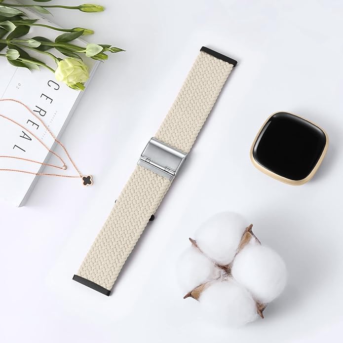 Braided Solo Loop Bands Compatible with Fitbit Sense/Versa 3 Smart Watch for Women Men, Breathable Stretchable Sport Wristband for Fitbit Sense/Versa 3 Women Men
