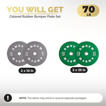 2 Inch Bumper Plates，10-500lbs，Barbell Rubber Olympic Weight Plates Set for Home Gym, Strength Training & Weight Lifting, Multiple Options Colors