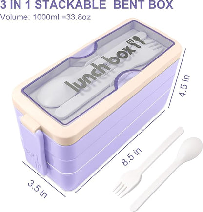 Iteryn Bento Box Lunch Box, 3 Layers Stackable Lunch Containers with Compartments - Leakproof Meal Prep Containers