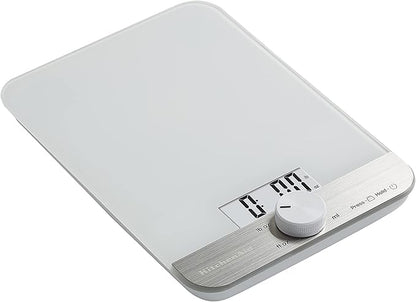 KitchenAid KQ908 Glass Surface 11 Pound Capacity Digital Kitchen and Food Scale, White