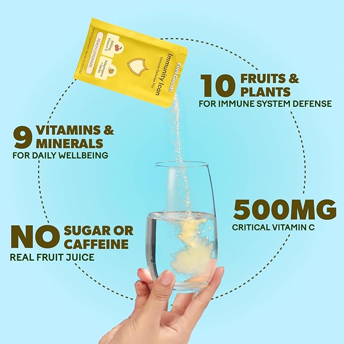 Feel Goods Immunity Icon, Zero Sugar, Vitamin C, A, B, D, E & Zinc, Organic Elderberry, Ashwagandha, Drink Mix Powder, Vegan, Non GMO, Caffeine & Gluten Free | Wild Berry, 15 Count