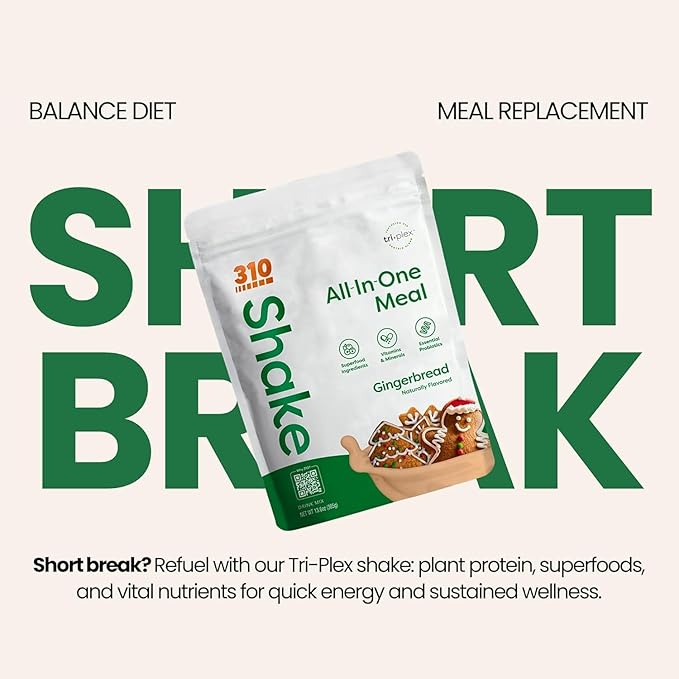 310 Nutrition All-In-One Meal Replacement Shake Powder - Plant-Based Protein Smoothie Blend w/High Fiber, Probiotics & Adaptogens - Low Carb, Vegan, Keto & Paleo Friendly - Gingerbread - 14 Srv