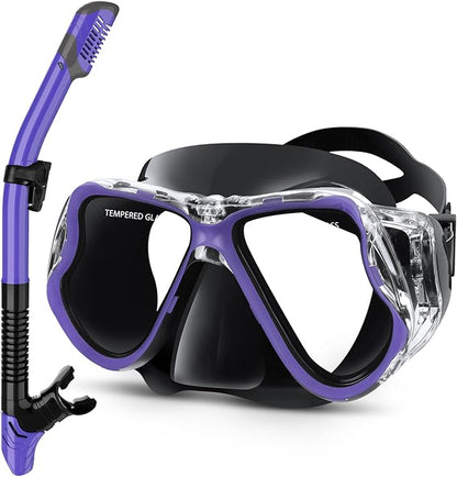 Greatever Dry Snorkel Set,Panoramic Wide View,Anti-Fog Scuba Diving Mask,Professional Snorkeling Gear