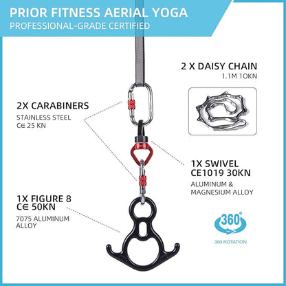 PRIOR FITNESS Aerial Silks Kit Colorful 9/15/20 Yards 40D Nylon Fabric Hammock Set With Hardware & Guide for All Levels Of Aerial Yoga Practice and Acrobatic Flying For Adults Aerial silk