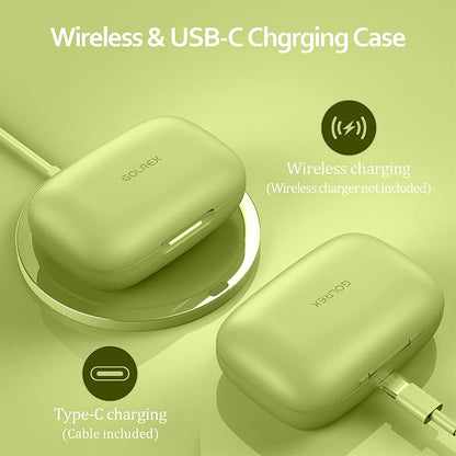 GOLREX Active Noise Cancelling Ear Buds Wireless Earbuds Bluetooth Headphones with 80H Playtime LED Display Wireless Charging Case, Over-Ear Hooks Earbud for Sports Running Gym Workout Yellow Green