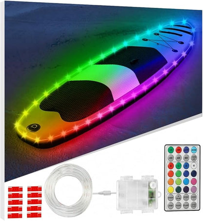 Kayak Paddle Board Lights Kit, IP68 Waterproof Dream Color SUP Glow Lights with Remote, Battery Powered Kayak Lighting for Night Kayaking SUP Canoes, Marine Boat Pontoon Light (22FT)