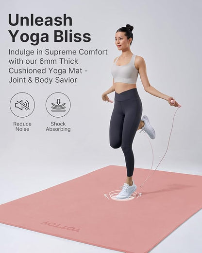 YOTTOY Large Yoga Mat (75 * 52 * 1/2inch),Extra Wide TPE Exercise Mat,Non-Slip Workout Mat for Pilates, Fitness, Barefoot, Home Gym Studio with Strap and Towel