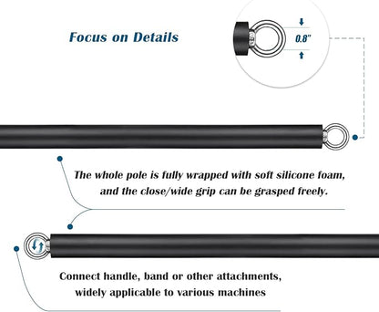 LAT Pull Down Bar, Dual Hook Bar Cable Attachment, Heavy Duty Gym Bar for Cable Machine, Suit for Resistance Band Training, Home Exercise