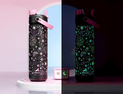 26 oz Insulated Water Bottle with 2-in-1 Straw and Spout Lid, Glow-in-the-Dark, 24H Cold, Leakproof, Fits in Car Cup Holder, Stainless Steel for Sports, Travel, and School (Twinkling Galaxy)