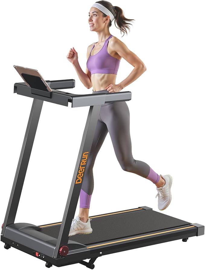 DeerRun Treadmills for Home with Incline and Handles, 3.5 HP Foldable Treadmill 350 LBS Weight Capacity for Small Spaces, Folding Running Machine with Smart APP