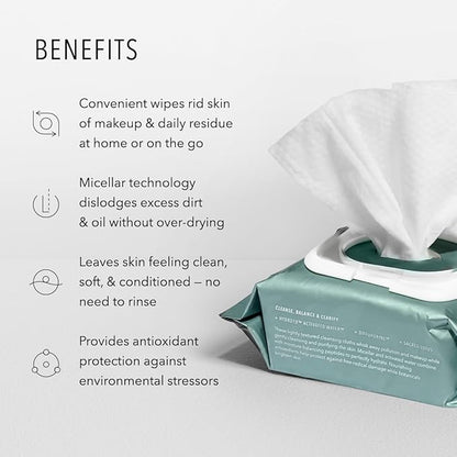 HydroPeptide HydroActive Cleanse, Micellar Facial Cloths, Gently Cleanses Skin, Hydrating and Nourishing, 30 Count