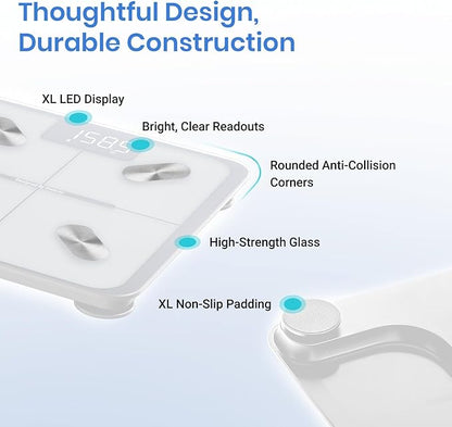 Etekcity Smart Scale for Body Weight and Fat Percentage, Digital Bathroom Accurate Weighing Machine for People's BMI Muscle, Bluetooth Electronic Body Composition Monitor Syncs with App, 400lb, White