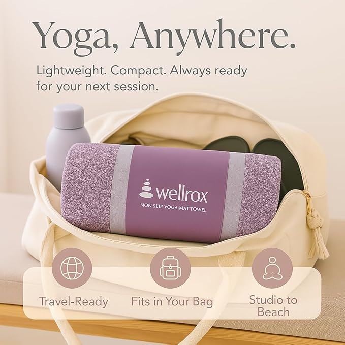 Yoga Towel Non Slip - Hand & Mat Towel for Yoga, Pilates & Fitness (Lavender)