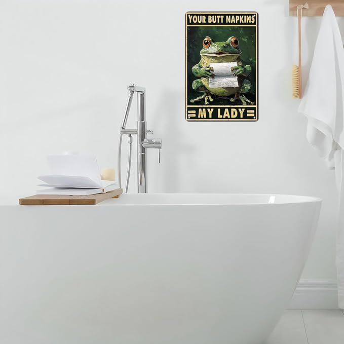 Funny Frog Bathroom Toilet Decor Metal Sign Frog Your Butt Napkin My Lord Vintage Tin Sign for Bedroom Toilet or Bathroom Wall 12 * 8inch