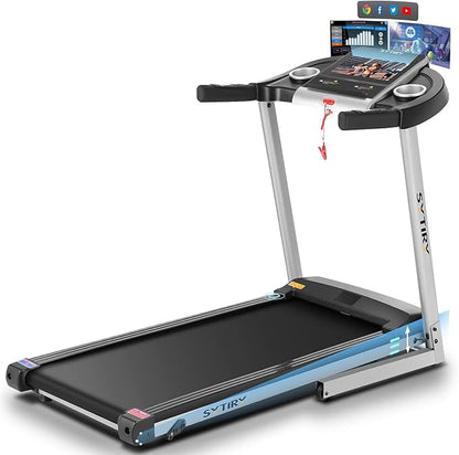 SYTIRY Treadmill with Touch Screen,3.25HP Treadmills for Home with TV and WiFi,Smart Foldable Treadmill with Music,3D Virtual Sports Scene,Popular APP for Social Networking,Walking/Running Machine
