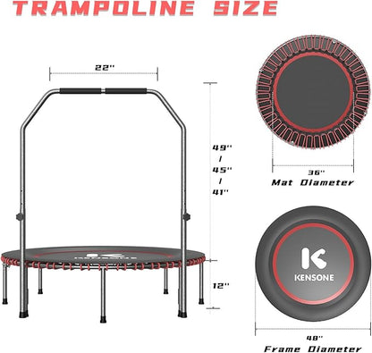 40/48" Low-Impact Rebounder Trampoline for Adults with Bungee, 450/550LBS Quiet Mini Exercise Trampoline with Adjustable U/T-Shaped Foam Handle Bar, Fitness Equipment for Indoor/Gym Workout