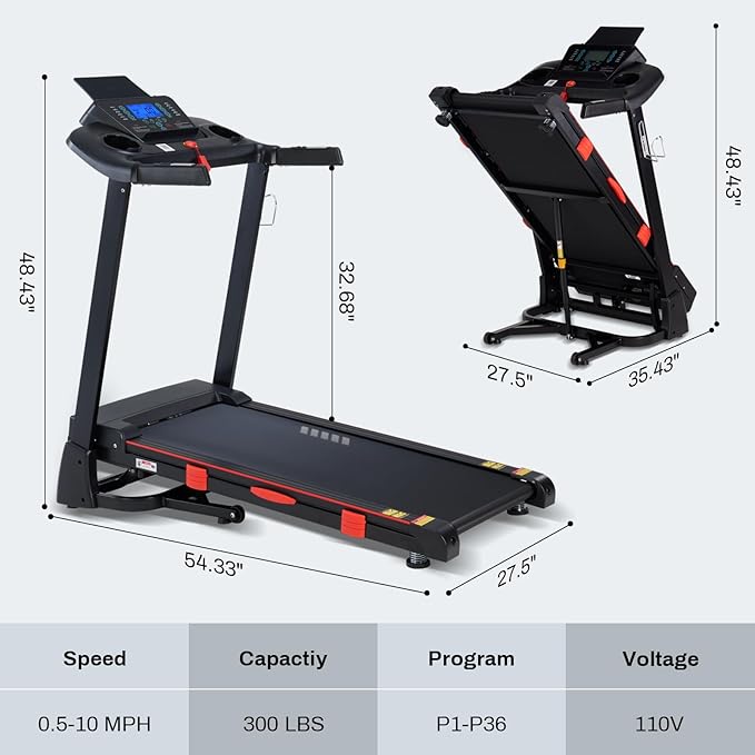Treadmills for Home, 15% Auto Incline, 0.5-10 MPH, 18" Belt, 3 HP, 350lb Capacity, Foldable, Bluetooth App