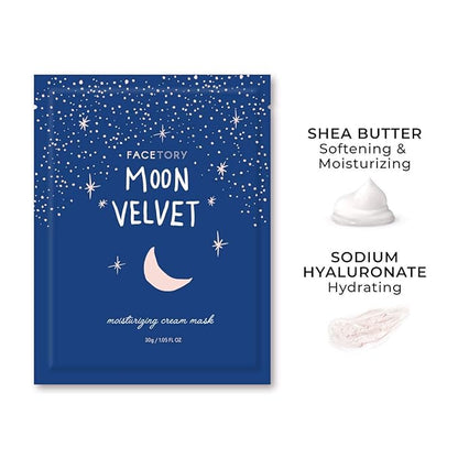 FACETORY K Beauty Face Mask Skin Care - MOON VELVET MOISTURIZING Sheet Mask with Sodium Hyaluronate & Shea Butter Cream | Moisturizing Cream Mask (5 Pack)