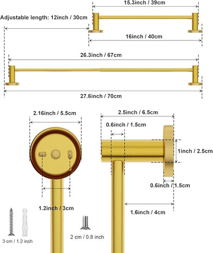 2 Pack Adjustable 16 to 27.6 Inch Single SUS304 Stainless 1" Diameter