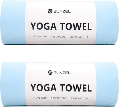 Eunzel 2 Pack Hot Yoga Towel Non Slip Yoga Mat Towel Non-Slip Sweat Absorbent Microfiber Towel for Hot Yoga, Pilates and Workout 72" x 26.5", Blue