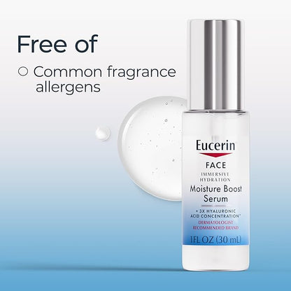 Eucerin Face Immersive Hydration Moisture Boost Face Serum, Ultra-Lightweight Hyaluronic Acid Serum Improves the Look of Fine Lines and Wrinkles, Facial Moisturizer for All Skin Types, 1 Fl Oz Bottle