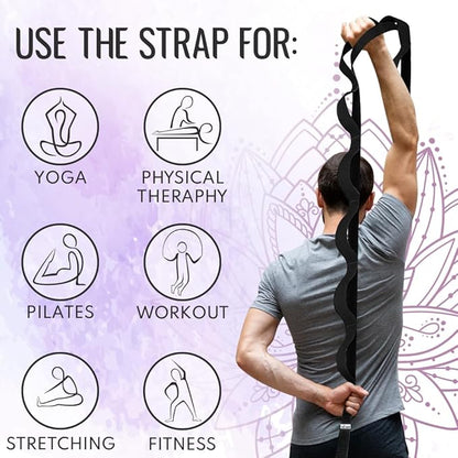 TECEUM Stretching Strap for Yoga & Physical Therapy – 10 Loops – Non-Elastic Leg Stretch Straps for Stretching, Exercising, Pilates, Post-Injury Rehabilitation for All Levels – Men & Women