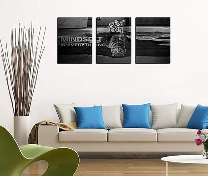 3 Panels Mindset is Everything Motivational Canvas Wall Art Inspirational Entrepreneur Quotes Poster Print Artwork Painting Picture for Framed Home Decoration Living Room office bedroom 60''W x 28''H