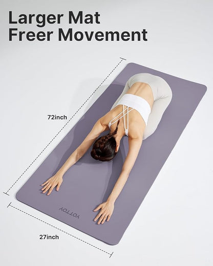 YOTTOY Yoga Mat,Non-Slip Hot Yoga Mat with Anti-Tear Design and Friendly Natural Rubber Mat with Strap and Bag
