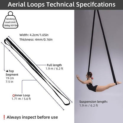 PRIOR FITNESS Aerial Yoga Straps 2m/6.6ft - Heavy Duty Circus Loops for Trapeze & Acrobatics[2 Pack],1850kg Load Capacity Medical-Grade Nylon