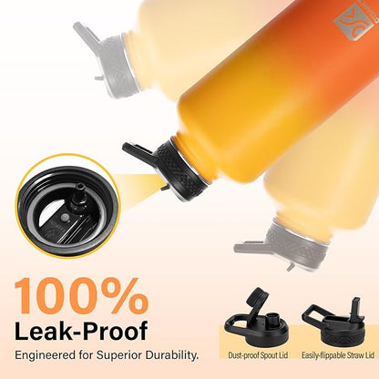 Insulated Water Bottle | Thickened Stainless Steel for Gym and Hiking with Straw, Carrier Bag, Handle Strap | BPA-Free 87 oz