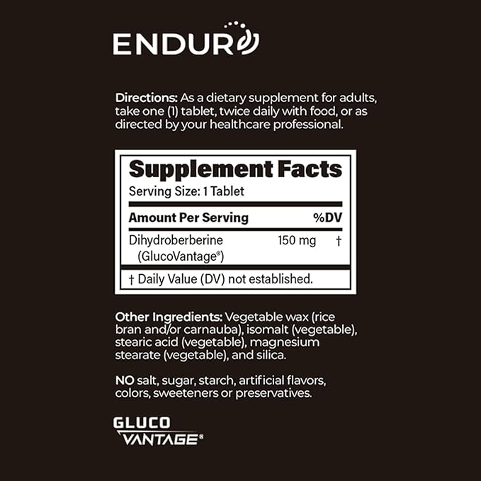 Endur Dihydroberberine SR, Supports Blood Sugar Health & Metabolism, Great for Weight Management Support, Gluten Free, 150mg (60 Tablets)
