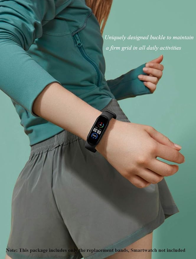 LeongLzt(4/5/8 PACK) Xiaomi Mi 5/6/7 Strap/Amazfit Band 5/6 Replacement Bands for Mi Band 5/6/7 SmartWatch Bands & Amazfit Band 5/6, Skin-Friendly Soft & Flexible Silicone Straps for Male and Female