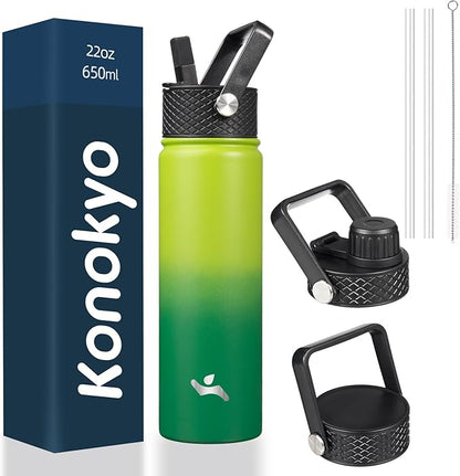 22oz Stainless Steel Bottles with 3 Lids Sport Insulated Water Bottle,Bamboo Grove