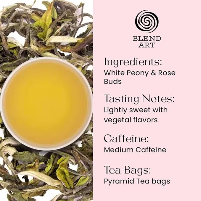 Blendart Blossom Blush Rose White Tea Bags Delicate Caffeinated Tea Made from Fresh Leaves. Natural Premium White Tea Bags -50 Pyramid Tea Bags