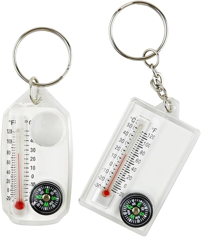 1Pc White Small Compasses Thermometer Keychain
