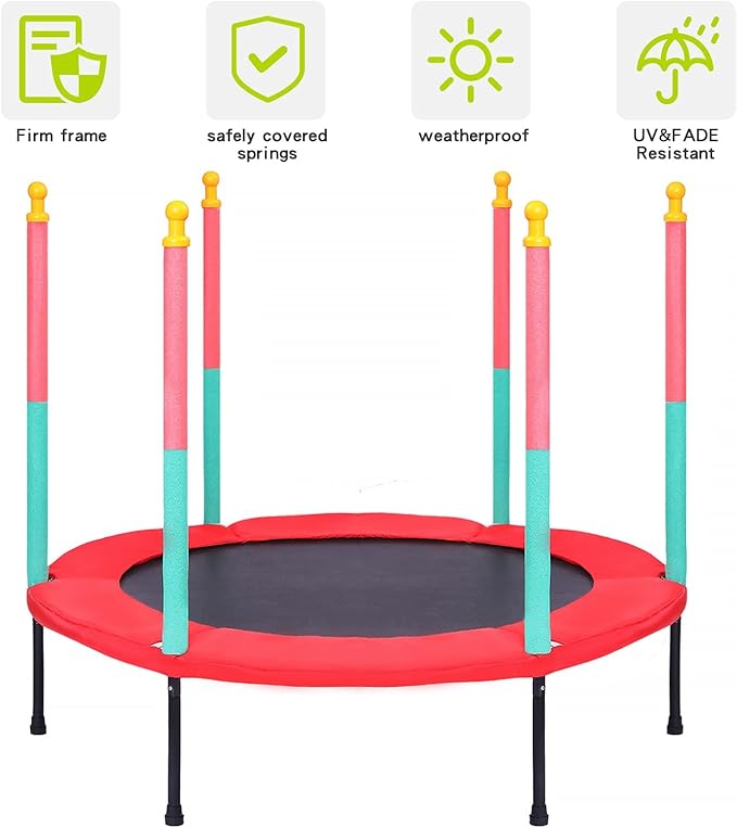 Kids Trampoline with Safety Enclosure Net - 5FT Trampoline for Toddlers Indoor and Outdoor - Parent-Child Interactive Game Fitness Trampoline Toy Gift for Boys and Girls Age 1-8