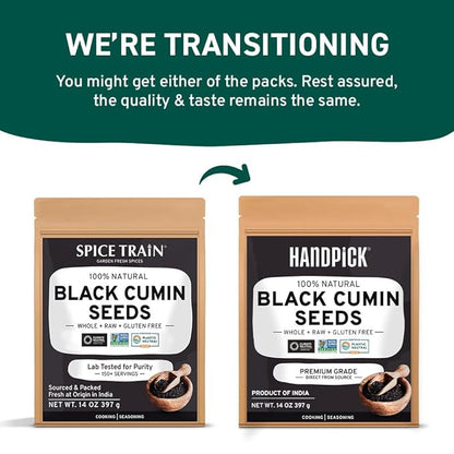 HANDPICK Black Cumin Seed (14oz) Pure Nigella Seeds - No Salt or Preservatives, Non GMO | Indian Black Whole Cumin | Gluten Free, Aromatic & Farm Fresh Kalonji | Resealable Zip Lock Pouch