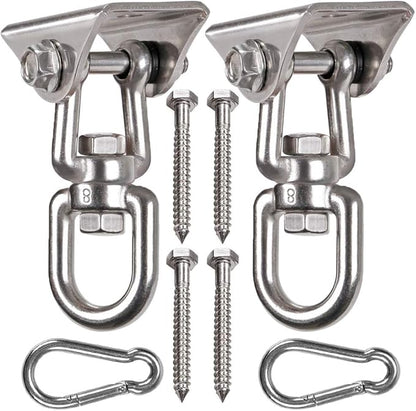2 Pack Heavy Duty 360 Swivel Hanger, Stainless Steel Swing Hook for Ceiling, Wooden Swing Set Bracket, Punching Bag Hanger for Playground Gym Rope Hammock Chair, 1200 Lb Load