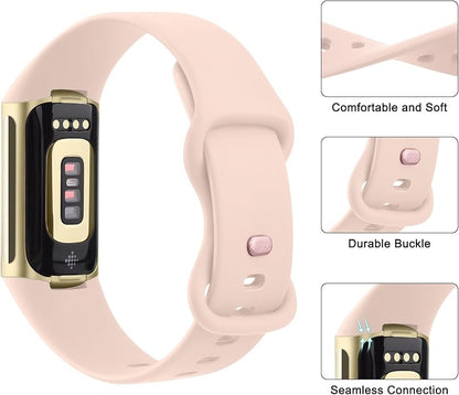 2 Pack Bands Compatible with Fitbit Charge 6 / Fitbit Charge 5 Bands for Women Men, Waterproof Classic Soft Sports Replacement Wristbands