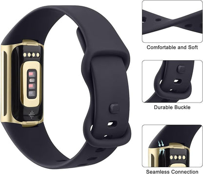 2 Pack Bands Compatible with Fitbit Charge 6 / Fitbit Charge 5 Bands for Women Men, Waterproof Classic Soft Sports Replacement Wristbands