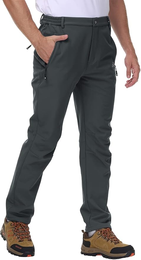 Gopune Men's Snow Ski Waterproof Softshell Pants Outdoor Windproof Warm Hiking Insulated Pants