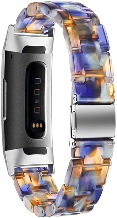 Resin Band Compatible with Fitbit Charge 4,Charge 3/3 SE,Women Men Resin Accessory Rose Gold Buckle Band Wristband Strap Blacelet