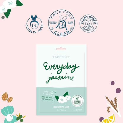 FACETORY K Beauty Face Mask Skin Care - Everyday JASMINE Moisturizing Sheet Mask | Plant-Based with Jasmine Infusion (10 Pack)
