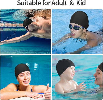2pcs Cloth Swim Caps for Both Women & Men & Kids Fabric Durable Non-Waterproof Elastic Swimming Pool Cap Bathing Cap for Long and Short Hair