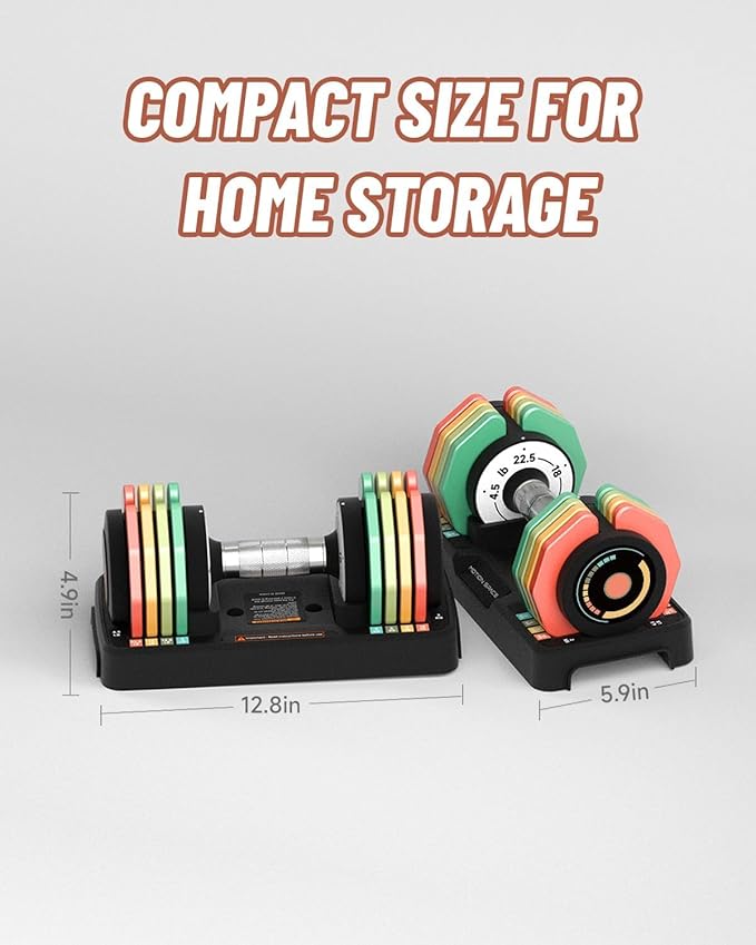 Adjustable Dumbbells Set 12.5LB/22.5LB Pair, 1-Sec Fast Adjustable 5 Weights by Turning Handle, Premium Comfort Non-slip Metal Dumbbells with Tray, Compact Size for Full Body Home Workout