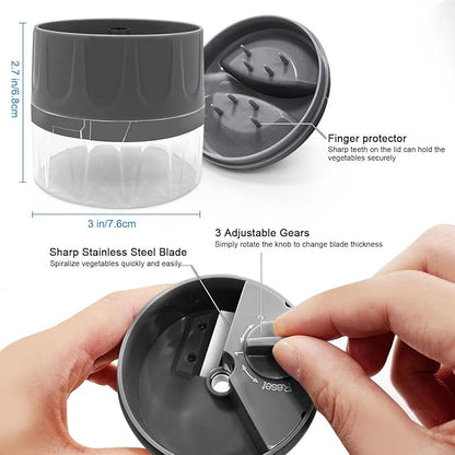 3 in 1 Vegetable Spiralizer Slicer, Adjustable Zucchini Carrot Noodle Maker, Cucumber Spiral Cutter, Easy to Use Kitchen Tool（Dark Grey）