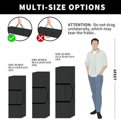 48 Inch Travel Duffle Bag Extra Large Sport Equipment Duffel Bags with 2-way Lockable Zippers (Black)