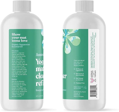 ASUTRA Yoga Mat Cleaner Spray Refill (Energizing Peppermint), 16 fl oz - No Slippery Residue, Organic Essential Oils, Deep-Cleansing for Fitness Gear & Gym Equipment